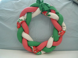 Christmas braided wreath country calico fabric hand crafted with bow red... - $24.75