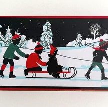 Christmas Holiday Tin 1986 Sledding Scene Midwest Importers 6 x 3&quot; E30 - £15.61 GBP