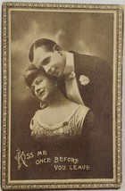 Romance Attractive Couple Kiss Me Faux Frame Border  1914 Effingham Post... - $6.95