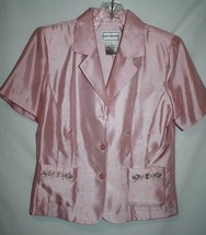 Karin Stevens Misses 8 Career Jacket Blazer Suit Coat Pink Shantung Beads Pocket - £9.16 GBP