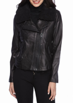 New Michael Kors Black Leather Moto Fur Winter Jacket Size M $525 - £259.38 GBP
