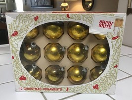 698A~ Box of 12 Gold Vintage Shiny Brite Glass Christmas Tree Holiday Ornament - £9.84 GBP