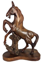 Vtg Large 22.5&quot; Wood Hand Carved Rearing Horse Animal Statue 1980&#39;s - £279.76 GBP