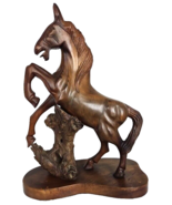 VTG LARGE 22.5&quot; WOOD HAND CARVED  REARING HORSE ANIMAL STATUE 1980&#39;s - £273.78 GBP