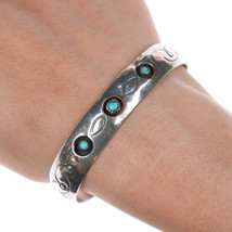 6.5&quot; Vintage Navajo silver shadowbox slim cuff bracelet with turquoise - £74.94 GBP