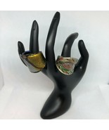 Pair of Size 8.5 Fused Glass Rings pink green blue gold silver EUC - £23.68 GBP