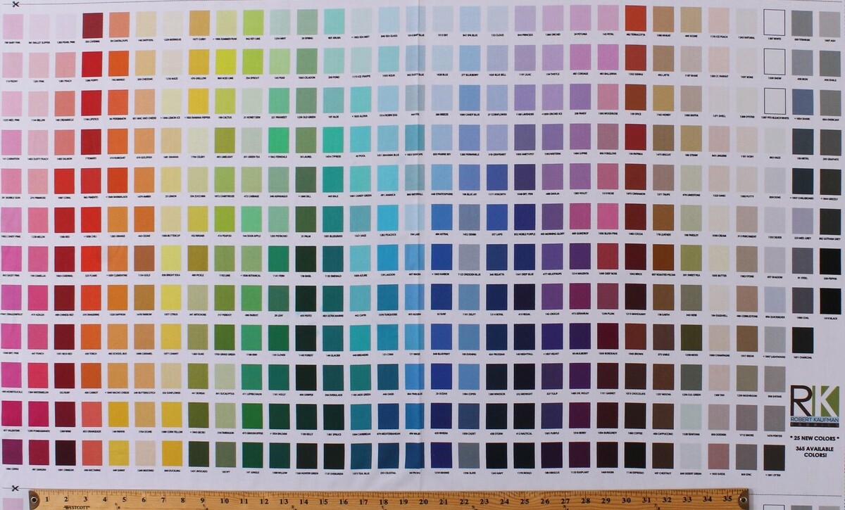 24.5&quot; X 44&quot; Panel Color Swatches Chart Rainbow Kona Cotton Fabric Panel ... - $10.86