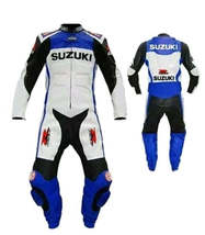 Suzuki BLUE/WHITE Gsxr Motorbike Cowhide Leather Racing Ce Rated Suit - £223.71 GBP