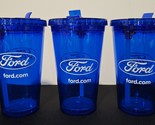 Ford Oval Tumbler Cup Blue Plastic with Built-in Straw - Lot of 3 - £19.01 GBP