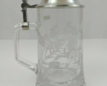 Vintage Made in Germany Etched Glass Football Beer Stein W/ Pewter Lid O... - $18.42