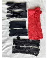 Vintage Red &amp; Black Fingerless Lace, Fishnet, Satin Gloves Lot of 4 - $35.96