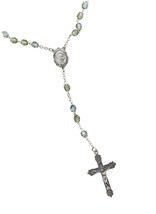 Green Glass Prayer Bead Rosary Necklace with Silver Tone and - $109.55