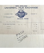 Universal Films Exchange 1914 WW2 Era Invoice Center Theater Maine DWEE3... - $39.99