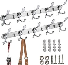 2 Pack Pcs Silver Coat Rack Wall Mount w/ 5 Double Hooks for Hanging 17 Inch - £14.18 GBP