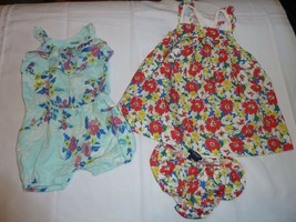 BABY GIRL SUMMER SPRING CLOTHES OUTFIT  DRESS ROMPER LOT FLORAL CHAPS GA... - £15.56 GBP