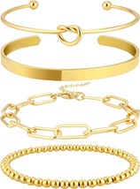 Gold Bracelets for Women Stack 14K Gold Plated Bangle Cuff Bracelet Set ... - £25.76 GBP