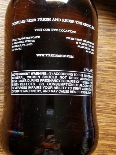 Empty ~ Tired Hands Brewing  Co. ~ Collector's Bottle w/Locking Lid ~ 12" Tall Item image 2