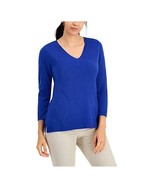 Karen Scott Womens M Deep Pacific Blue V Neck Long Sleeve Sweater NWT CR64 - $27.02 CAD