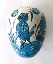 Talavera Pottery Egg Shaped Trinket Box Hand Painted Blue Owl Signed JAH... - £23.16 GBP