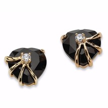 14K Gold Plated Black Onyx Heart Shape Pierced Earrings - £63.25 GBP