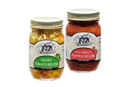 Amish Wedding Foods Green Tomato Relish &amp; Sweet Red Pepper Relish Variet... - $32.62