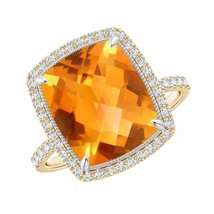 ANGARA Cushion Citrine and Diamond Halo Ring in Two Tone for Women in 14K Gold - £1,175.61 GBP