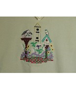 Vintage Beige Lee Embroidered Humming Bird Houses Sweatshirt Large NOS NWT - £22.86 GBP