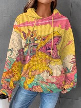 Women&#39;s Cat And Dinosaur Fantasy Art Print Waffle Hoodie - £23.12 GBP