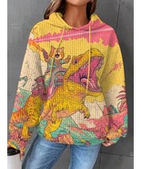 Women&#39;s Cat And Dinosaur Fantasy Art Print Waffle Hoodie - $30.00