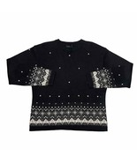 Vintage Meister Knit Crewneck Sweater Wool Blend Fair Isle Black Cream L... - £37.34 GBP