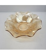 Jeanette Carnival Glass Fruit Bowl Marigold Iris Herringbone 11.5&quot; Ruffl... - £19.54 GBP