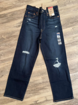 LEVI&#39;S RIBCAGE STRAIGHT ANKLE JEANS SIZE 26x27 Women&#39;s Dark Wash Distressed - $38.54