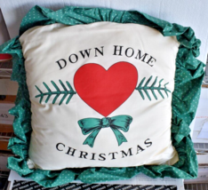 Vintage Christmas Throw Pillow Down Home Christmas Ruffle Cottagecore Green - $9.49