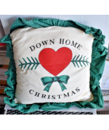 Vintage Christmas Throw Pillow Down Home Christmas Ruffle Cottagecore Green - £7.44 GBP