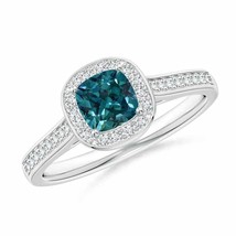Authenticity Guarantee 
Cushion Teal Montana Sapphire Ring with Diamond Halo ... - £1,364.77 GBP