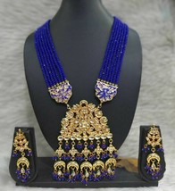 Bollywood Kundan Long Haram Necklace Jewelry CZ Dark Blue Big Set Raani Haar - £143.49 GBP