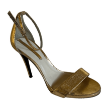 Zara Womens EU 40 Gold Metallic Crackle Leather Strappy High Heel Sandal Glam - £25.72 GBP
