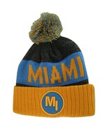 Miami MI Patch Ribbed Cuff Knit Winter Hat Pom Beanie (Orange/Aqua) - £11.95 GBP