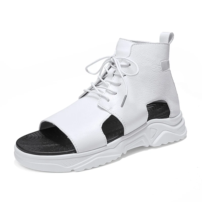 Best Sneakers   Designer High Top Summer Men&#39;s  Sandals Leather White Black Shoe - £45.06 GBP