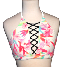 Victoria’s Secret PINK Halter Lace Up Front Bikini White Floral Top Size... - £14.38 GBP