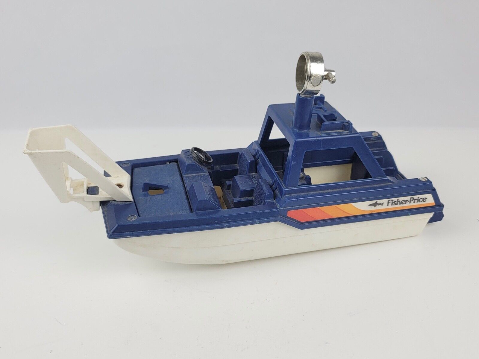 Vintage Fisher Price Adventure People Rescue Boat Sea Shark blue & white - $23.75