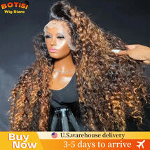 Botisi 1b/30 Highlighted Wig Human Hair 13x6 Curly Wig Deep 16inches 1.8... - $138.60