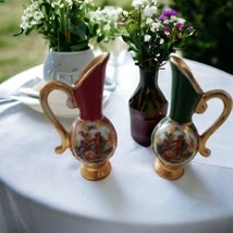 LIMOGES Small Pitchers 4” gold burgundy, &amp; green made in France Lot Of 2 Vintage - £18.73 GBP