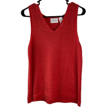 Liz Claiborne Tank Sweater Women Petite S Red Knit V Neck Cotton Nylon - $18.00