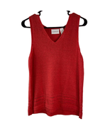 Liz Claiborne Tank Sweater Women Petite S Red Knit V Neck Cotton Nylon - £14.34 GBP