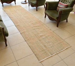 Vintage Oushak Runner 3 x 10.4 ft Handmade Wool Turkish Long Floor Rug C19 - £126.88 GBP