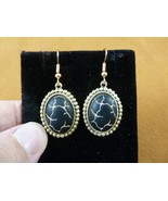 (EE-240) black + gold crackle oval Czech glass dangle wire hook earrings - $27.03 CAD