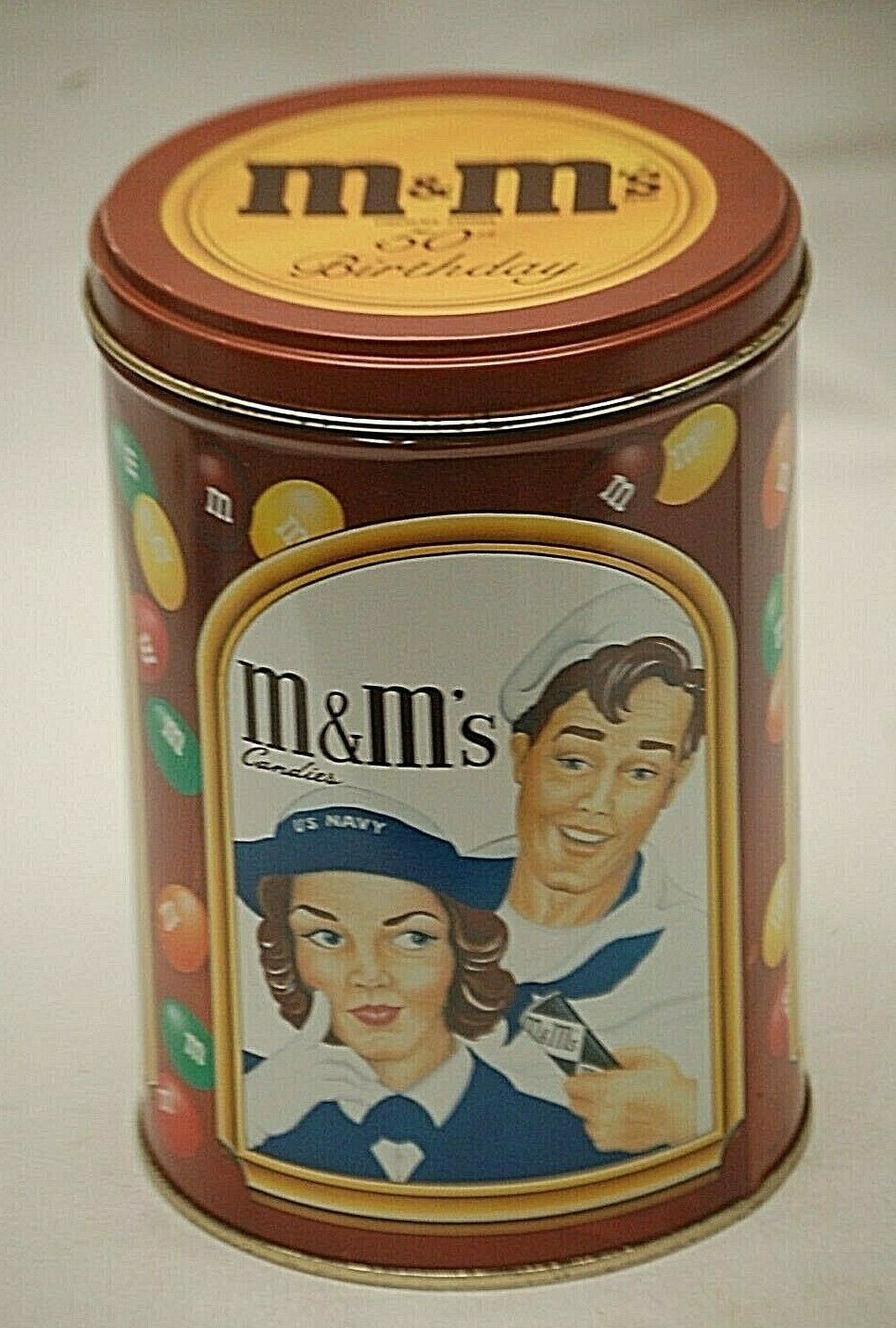 M&M Mars Candies Litho Tin Box Canister Container US Navy Girl Candy Scenes - £13.23 GBP