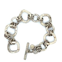 Vintage Signed Sterling Handmade Hammered Double Hoop Chain Link Bracelet 5 1/2 - £98.90 GBP
