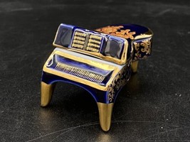 Limoges France Cobalt Blue &amp; Gold Trimmed Grand Piano Trinket Box Vintage Castel - £35.55 GBP